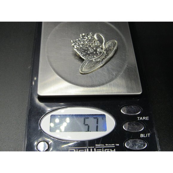 Sterling Silver Cup Of Fruit On A Plate Pin Brooch - Picture 7 of 7